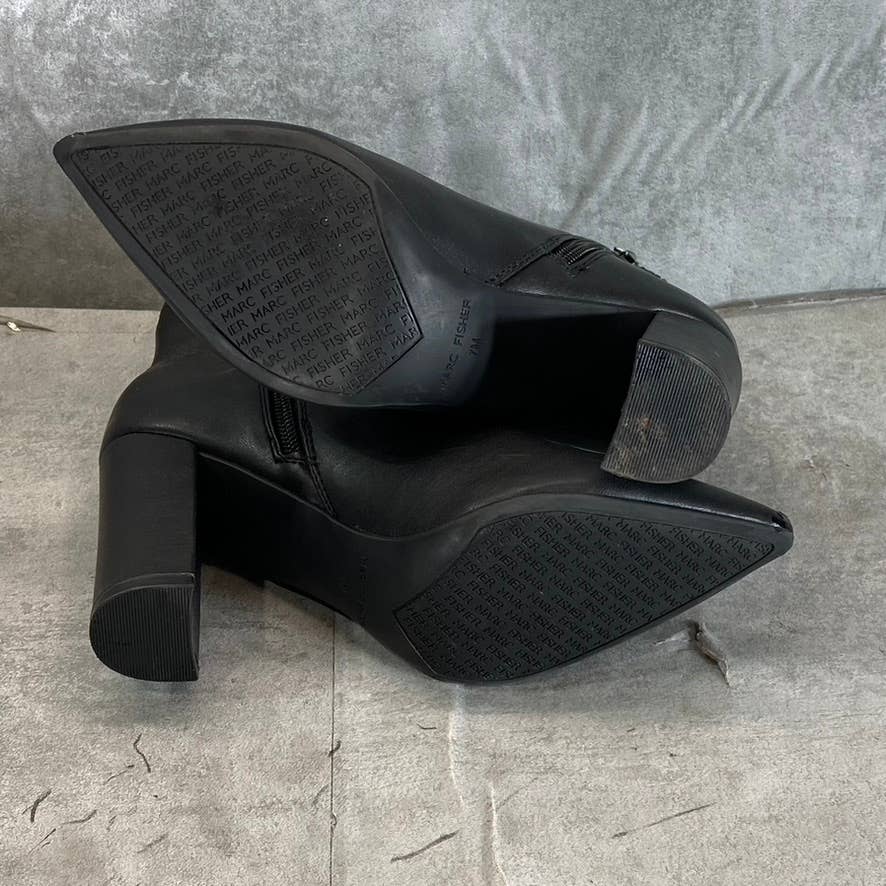 MARC FISHER Women's Black Faux-Leather Granita Pointed-Toe Heeled Booties SZ 7