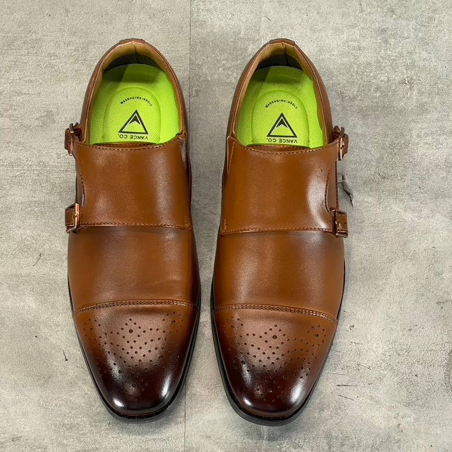 VANCE CO. Men's Tan Atticus Monk Strap Slip-On Cap-Toe Dress Shoes SZ 9.5
