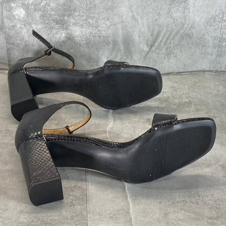 NATURALIZER Women's Black Snake Rayner Ankle-Strap Block-Heel Sandals SZ 11