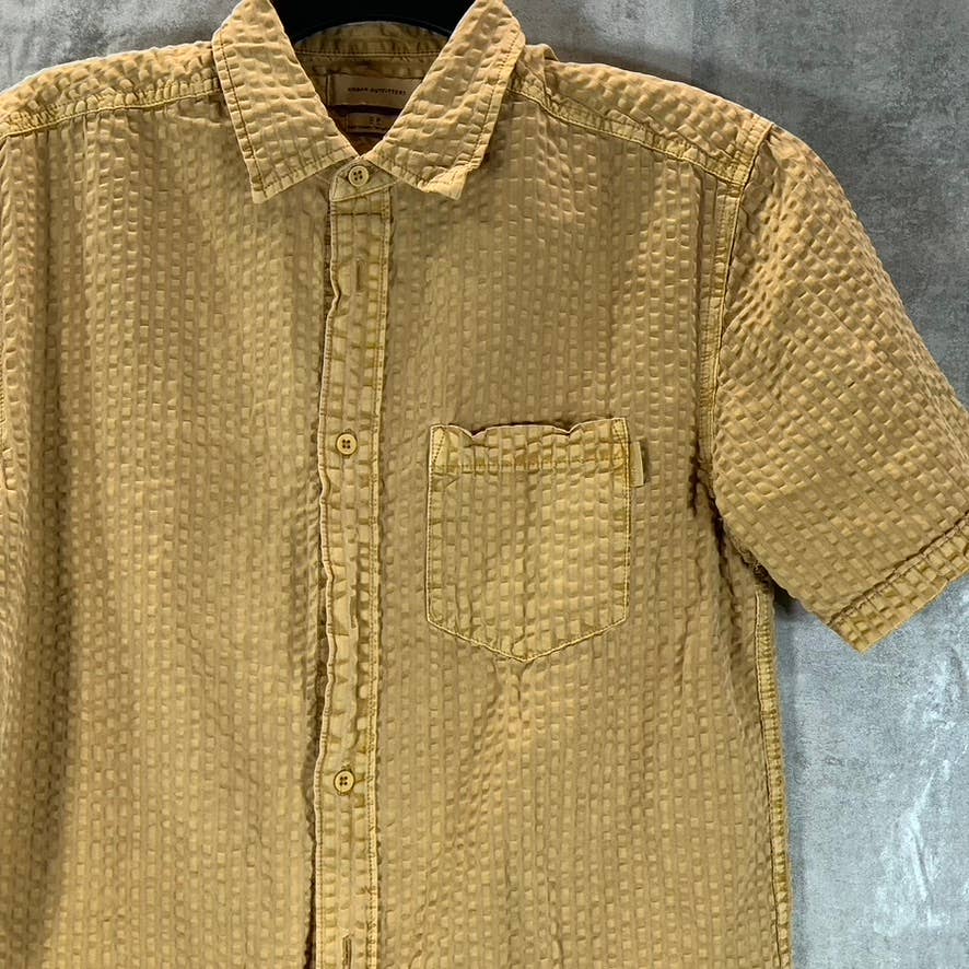 URBAN OUTFITTERS Men's Tan Textured Button-Up Short-Sleeve Shirt SZ S