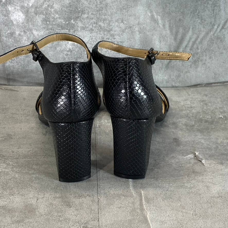 NATURALIZER Women's Black Snake Rayner Ankle-Strap Block-Heel Sandals SZ 11