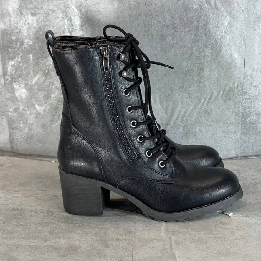 SUN+STONE Women's Black Sloanie Block-Heel Lace-Up Side-Zip Hiker Boots SZ 9