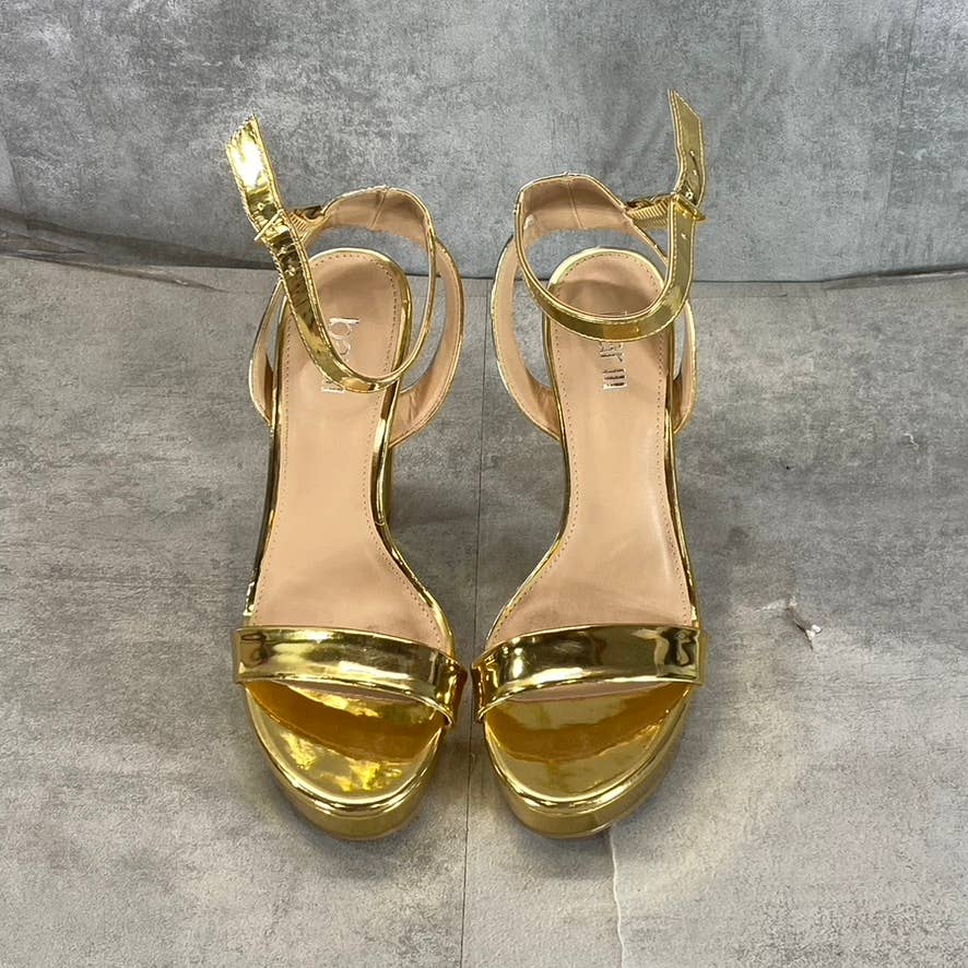 BAR III Women's Gold Patent Ivy Ankle-Strap Platform Stiletto Sandals SZ 5.5
