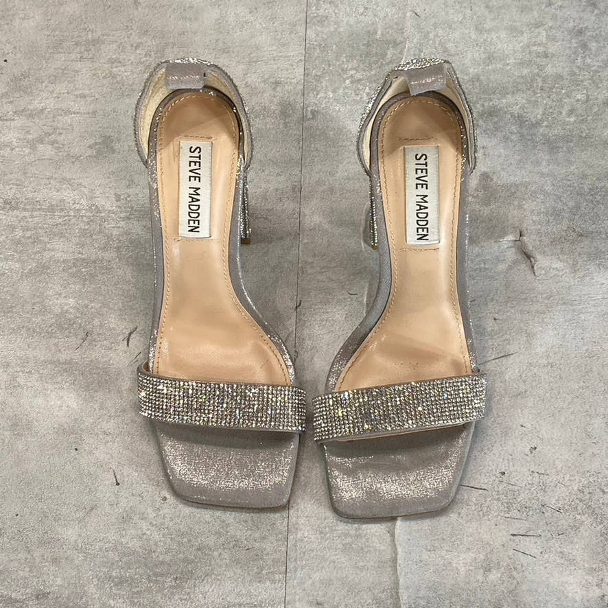 STEVE MADDEN Women's Silver Rhinestone Tiaa Two-Piece Dress Sandals SZ 6