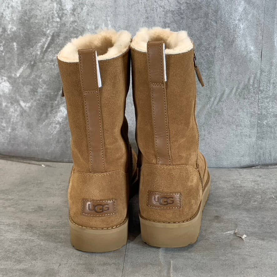 UGG Women's Chestnut Suede Classic Zip Short Round-Toe Pull-On Boots SZ 7