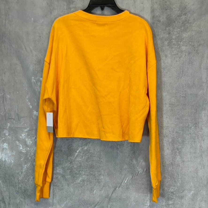 BP. Women's Orange Slice Crewneck Raw Hem Long Sleeve Crop Sweatshirt SZ XL