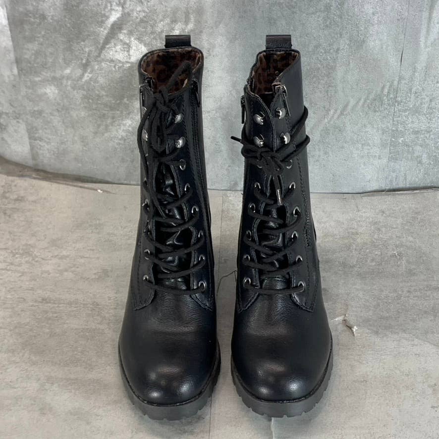 SUN+STONE Women's Black Sloanie Block-Heel Lace-Up Side-Zip Hiker Boots SZ 9