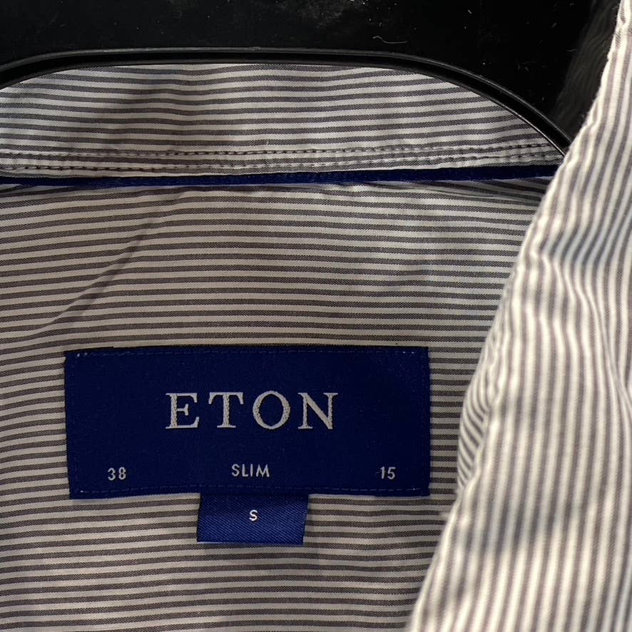 ETON Men's Grey Striped Slim Button-Up Long-Sleeve Poplin Shirt SZ S(38/15)