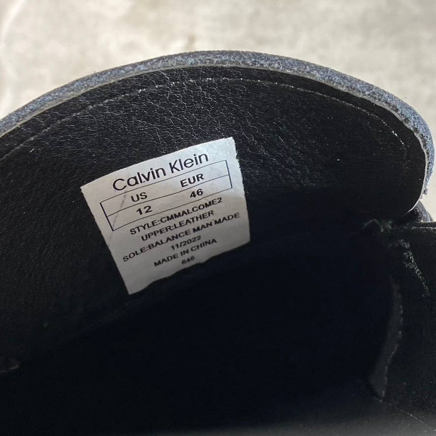CALVIN KLEIN Men's Black Saffiano Leather Malcome Casual Slip-On Loafers SZ 12