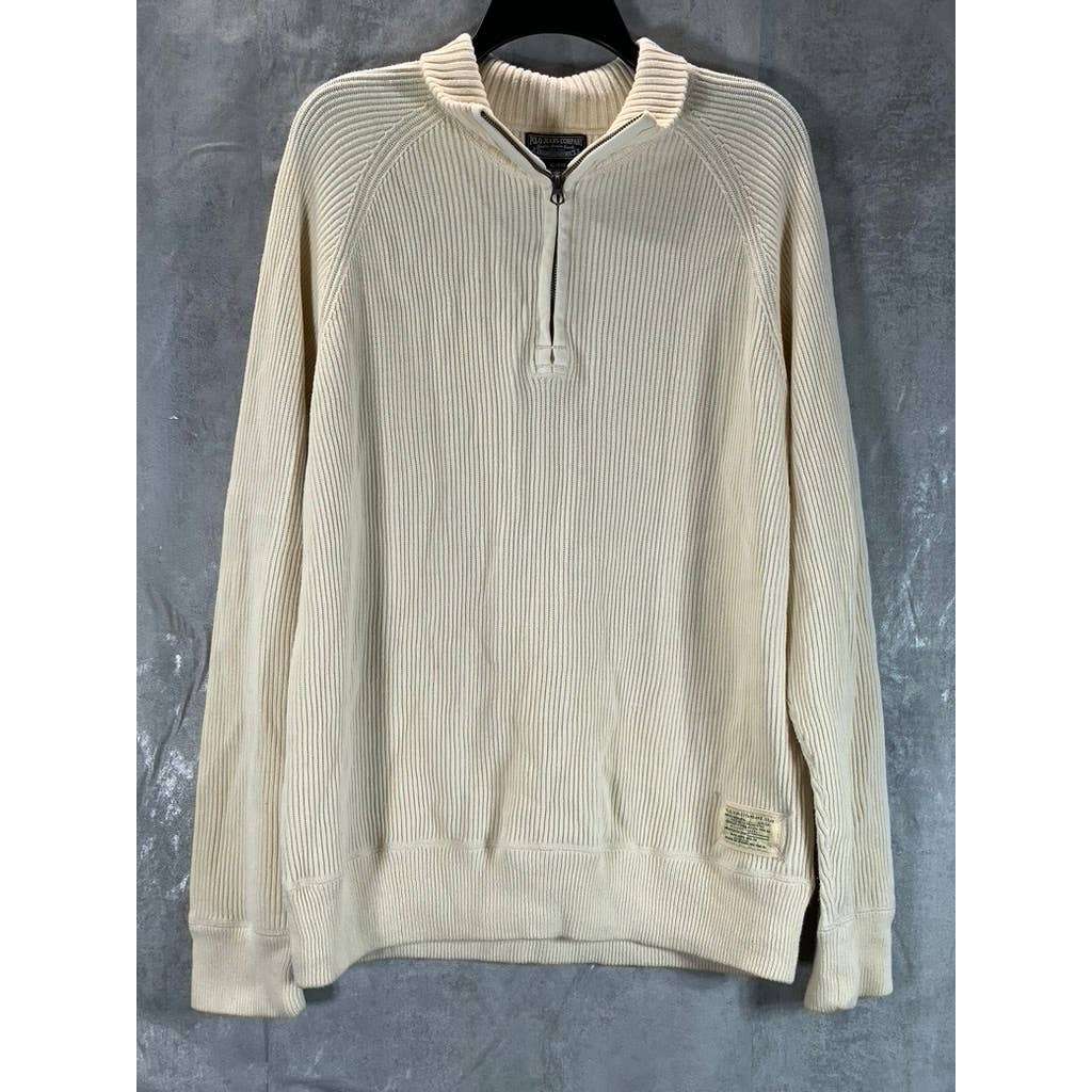 POLO JEANS CO. Men's Vintage Ivory Rib Knit Quarter-Zip Pullover Sweater SZ XL