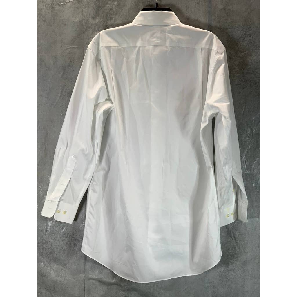 PAUL FREDRICK Men's White Non-Iron Cotton Pinpoint Solid Dress Shirt SZ 16-32