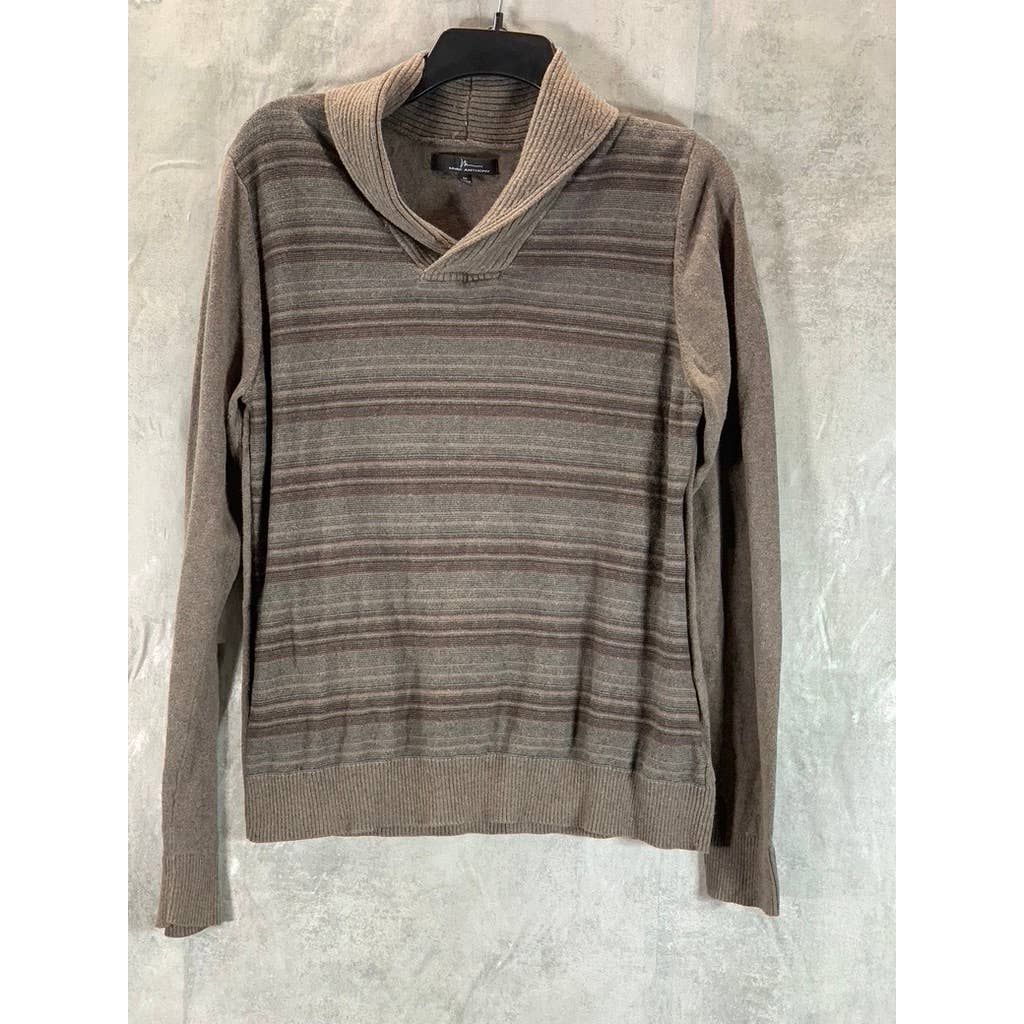 MARC ANTHONY Men's Brown Stripe Slim-Fit Merino Cashmere Blend Shawl Sweater SZM