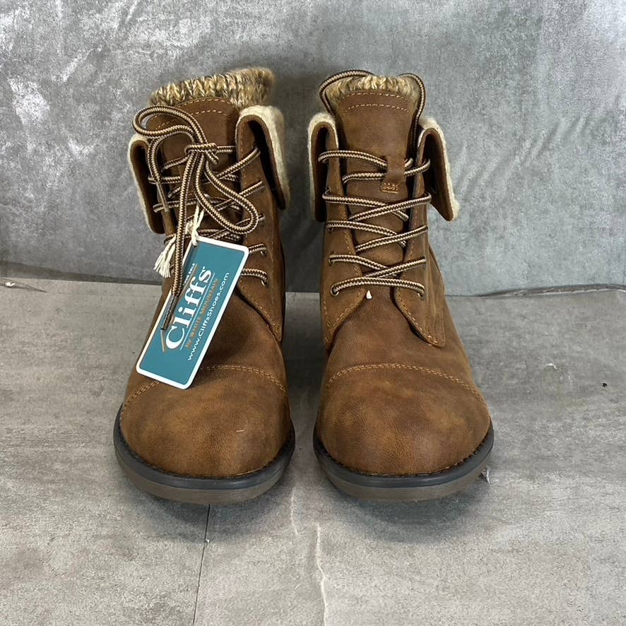 CLIFFS By White Mountain Tobacco Duena Faux-Fur Lace-Up Hiker Boots SZ 6.5