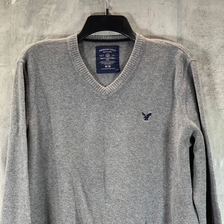 AMERICAN EAGLE Men's Heather Grey V-Neck Cotton Pullover Sweater SZ M