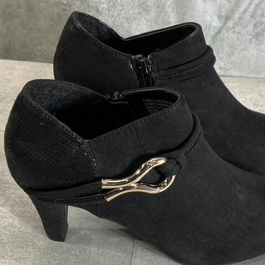 KAREN SCOTT Women's Black Microsuede Melanni Almond-Toe Slip-On Booties SZ 7