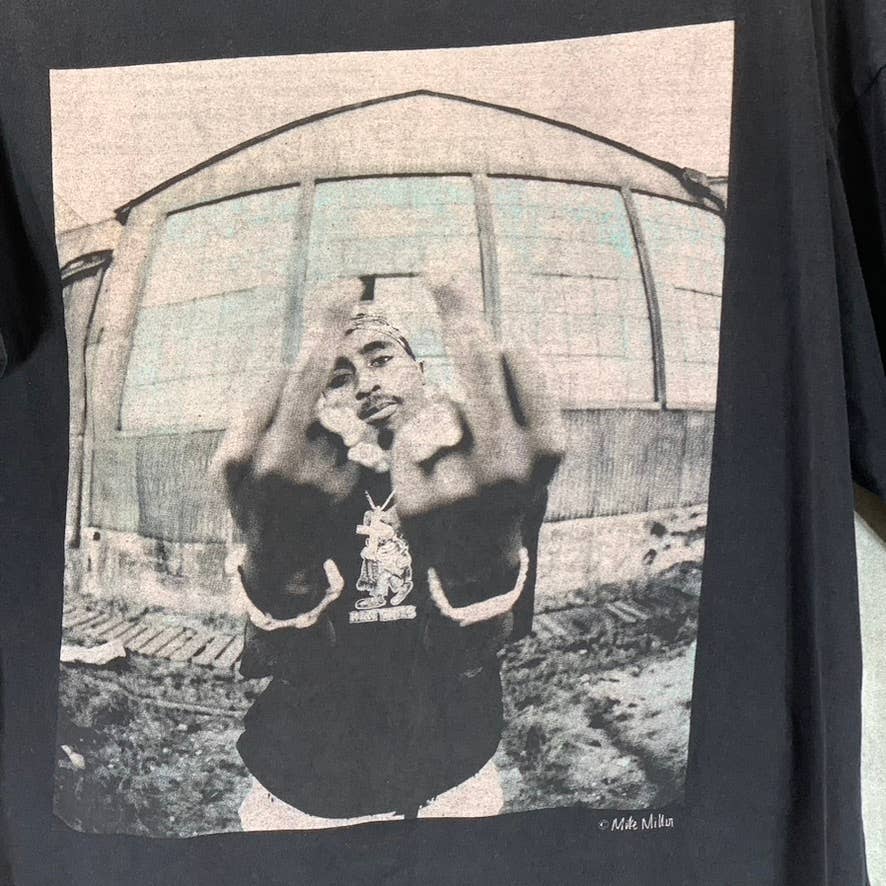 PRETTYLITTLETHING Women's Black Tupac Graphic Crewneck T-Shirt Dress SZ 8(M)
