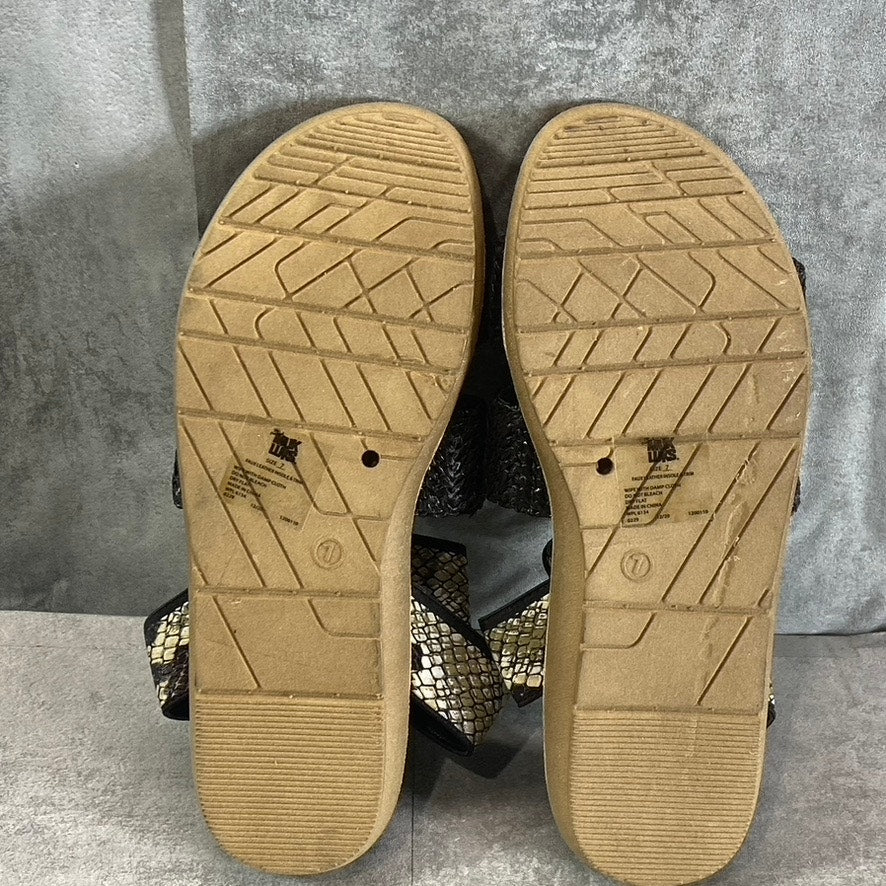 MUK LUKS Women's Black Snake Embossed About Me Ankle-Strap Slide Sandals SZ 7