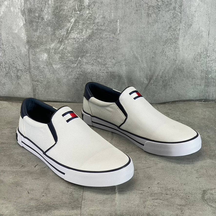 TOMMY HILFIGER Men's White Canvas Roaklyn Twin Gore Slip-On Sneakers SZ 9.5