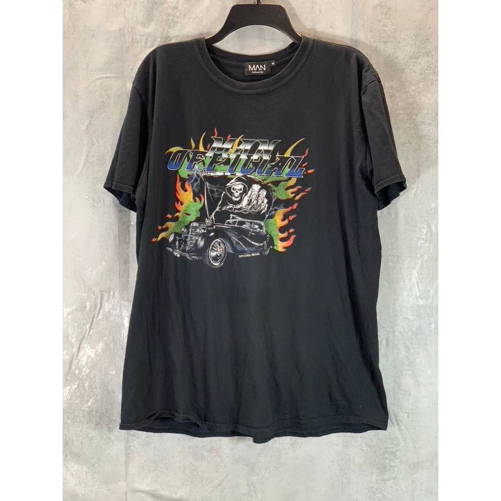 BOOHOOMAN Men's Black Oversized Man Official Car Graphic Crewneck T-Shirt SZ M