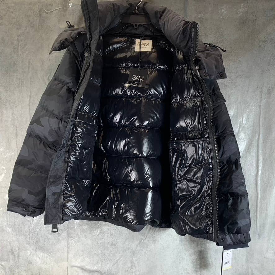SAM NEW YORK Men's Charcoal Camo Water Resistant Glacier Puffer Jacket SZ M