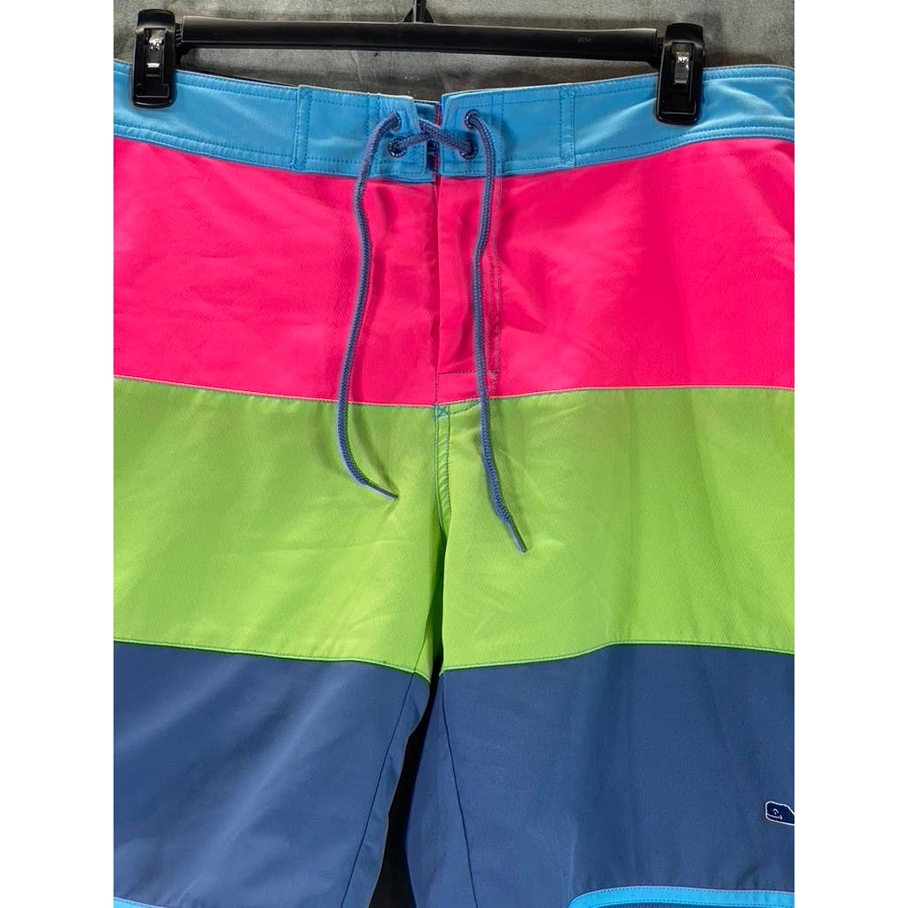 VINEYARD VINES Men's Neon Colorblock Pull-On Swim Trunks SZ 34