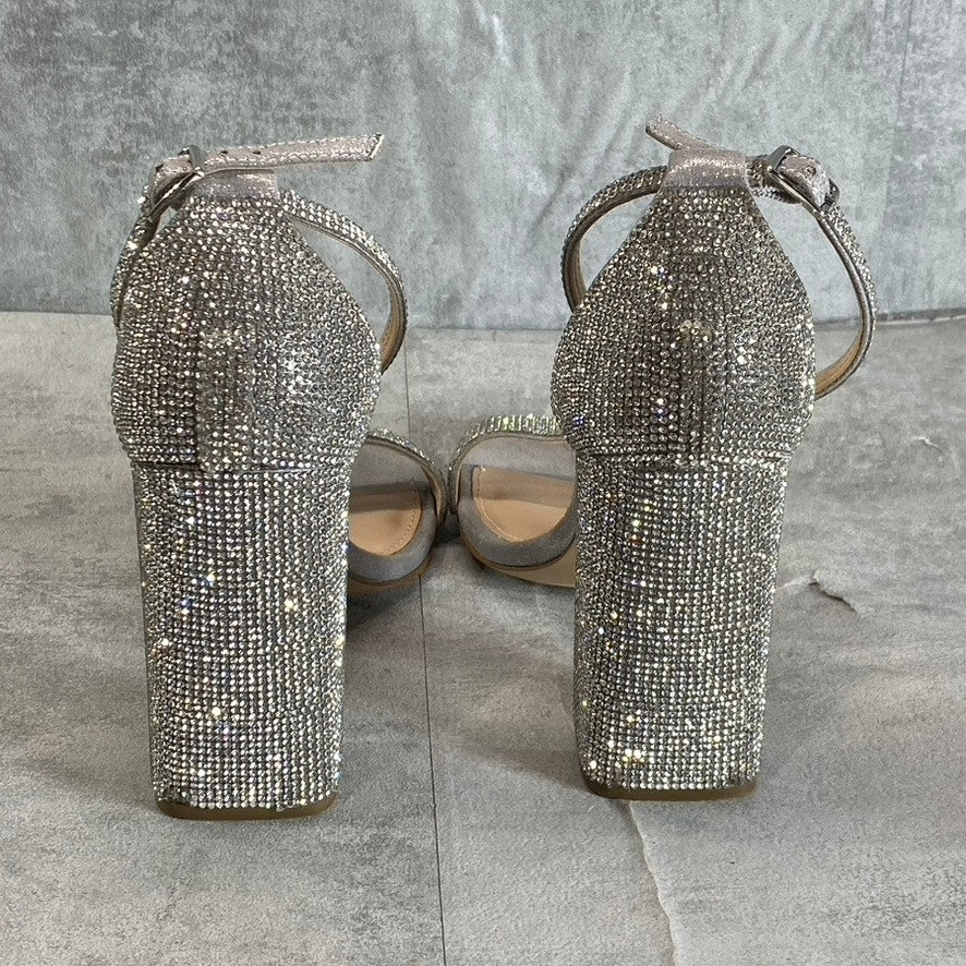 STEVE MADDEN Women's Silver Rhinestone Embellished Tiaa Square-Toe Two-Piece