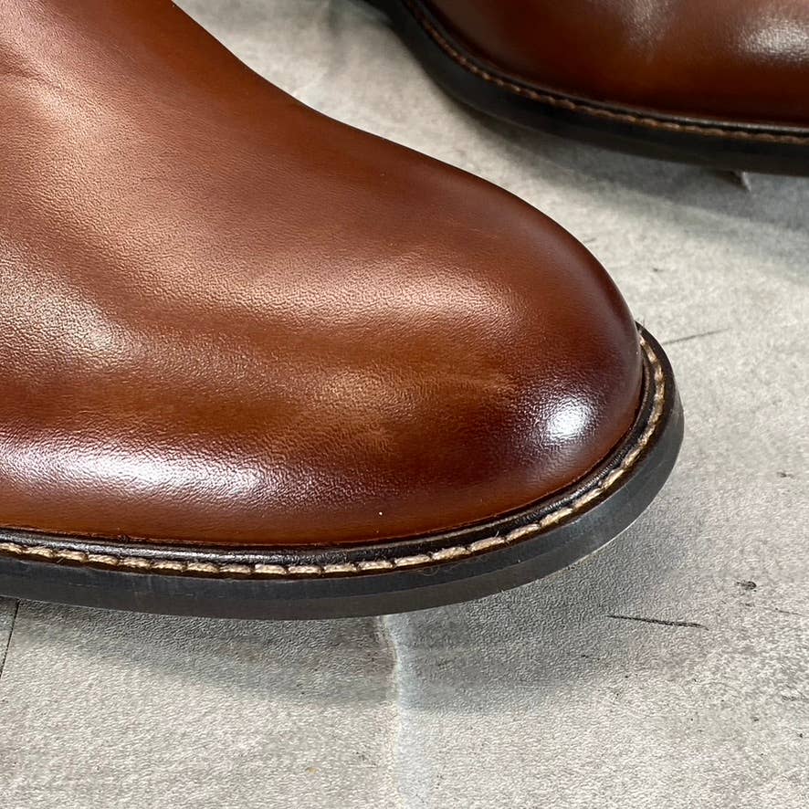 THOMAS & VINE Men's Brown Leather Faust Round-Toe Side-Zip Ankle Boots SZ 10
