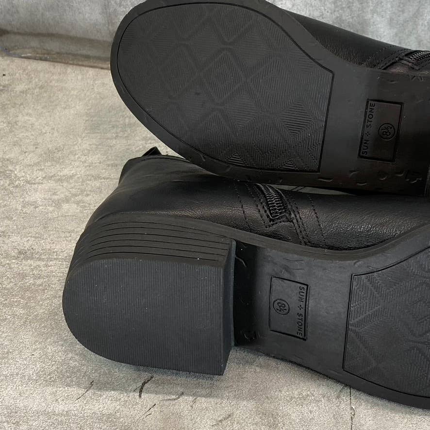 SUN+STONE Women's Black Cadee Memory Foam Slip-On Block Heel Ankle Booties SZ8.5