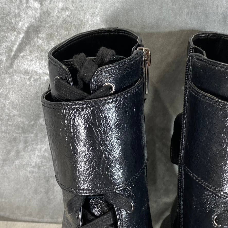VINCE CAMUTO Women's Black Fawdry Lace-Up Double-Buckle Combat Boots SZ 9.5