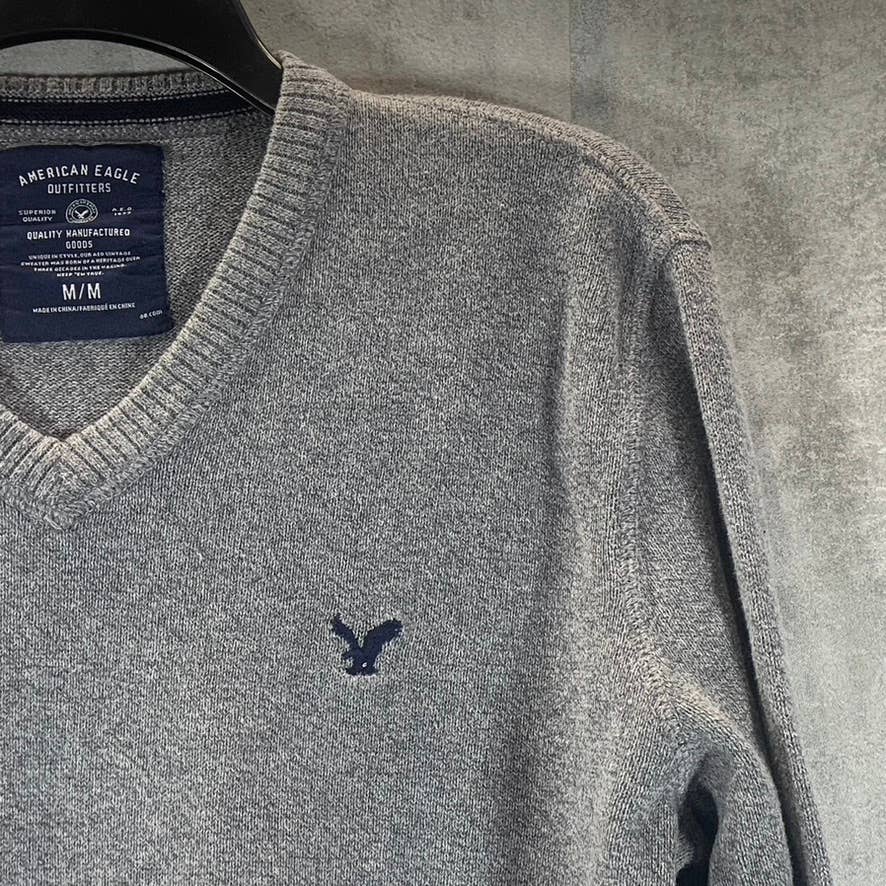 AMERICAN EAGLE Men's Heather Grey V-Neck Cotton Pullover Sweater SZ M