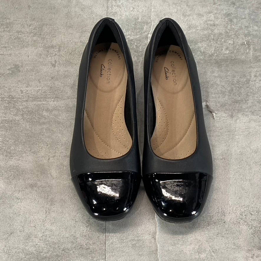 CLARKS COLLECTION Women's Black Combo Marilyn Sara Block-Heel Pumps SZ 5.5