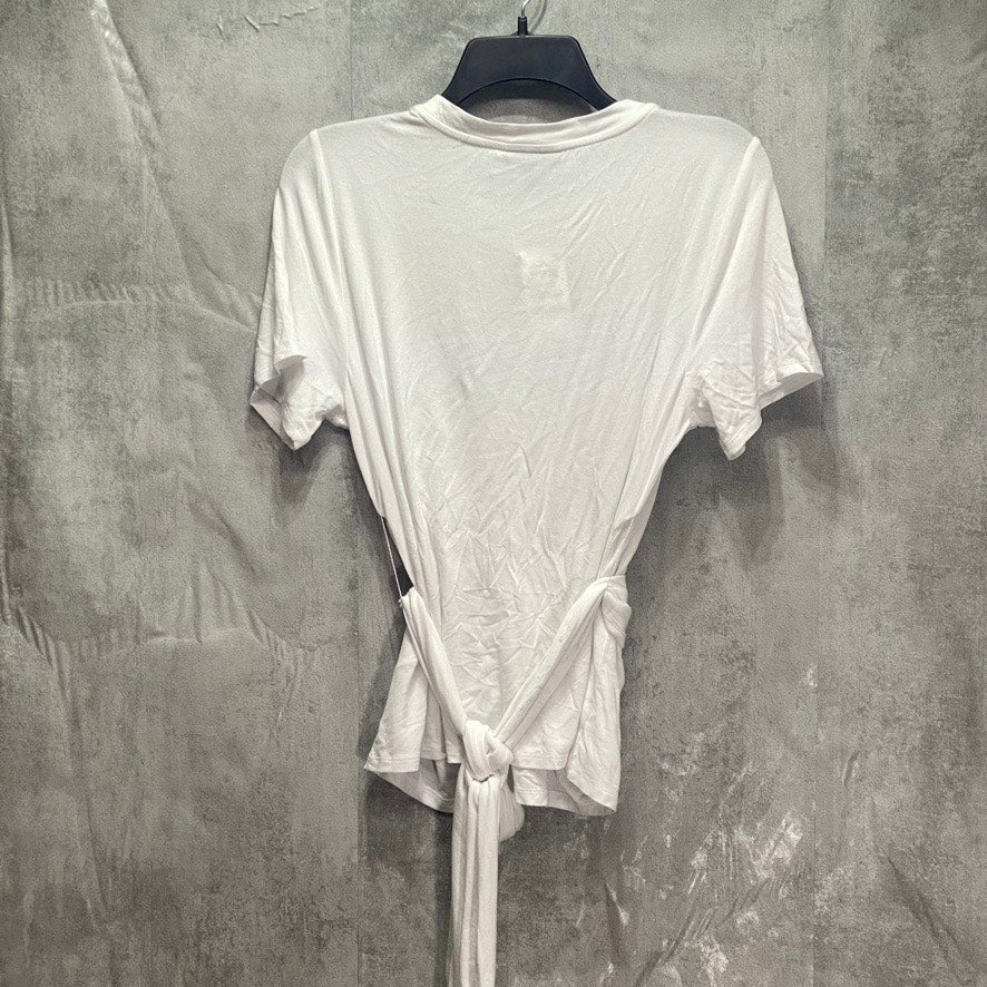 ALFANI White Wrap-Front Short Sleeve Round Neck Top SZ M