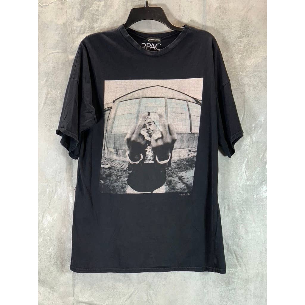 PRETTYLITTLETHING Women's Black Tupac Graphic Crewneck T-Shirt Dress SZ 8(M)