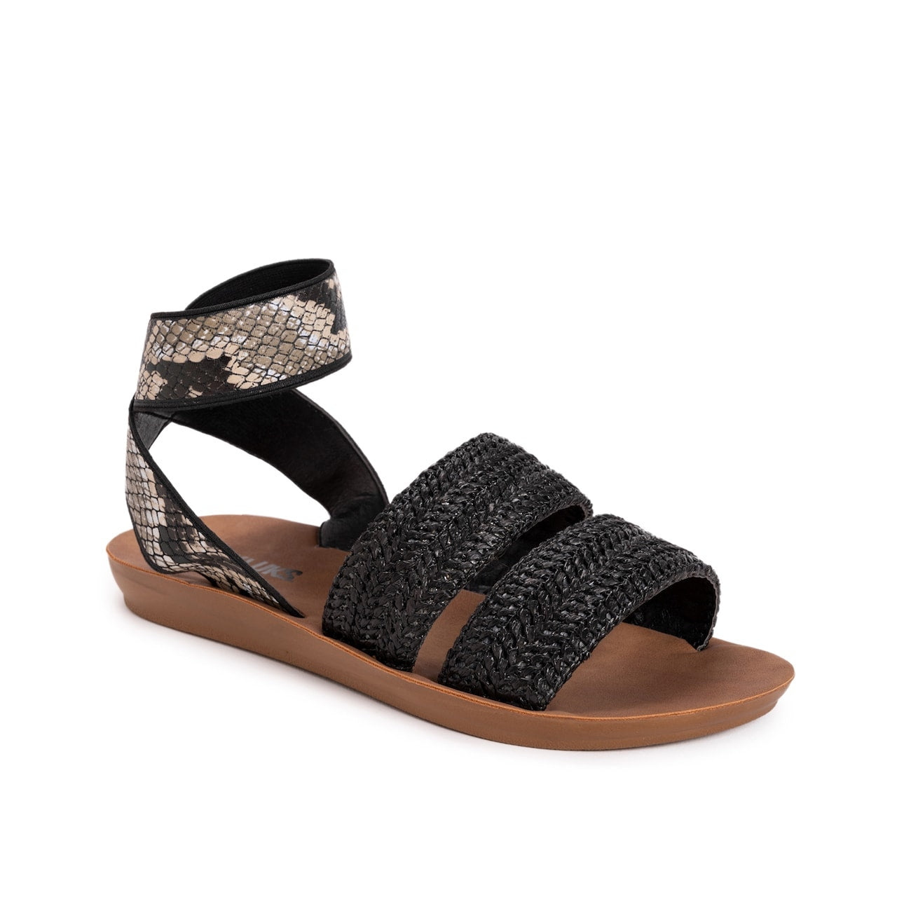 MUK LUKS Women's Black Snake Embossed About Me Ankle-Strap Slide Sandals SZ 7