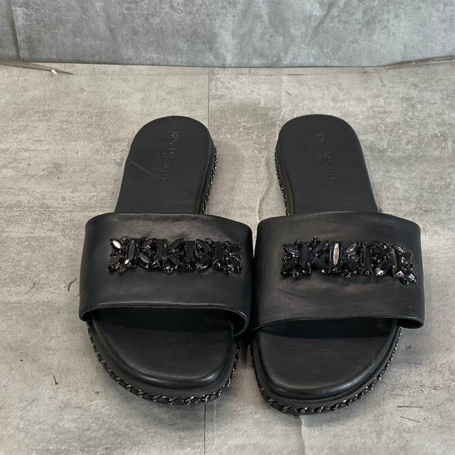 KARL LAGERFELD PARIS Women's Black Rhinestone Bijou Slide Sandals SZ 11