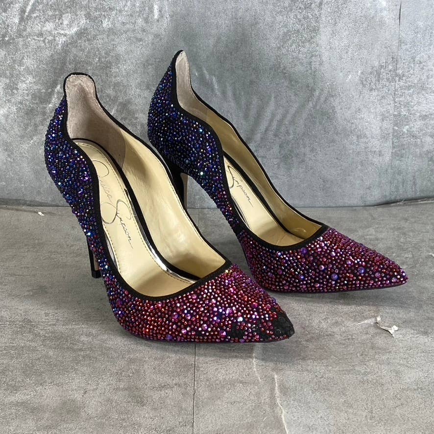 JESSICA SIMPSON Women's Black Amethyst Wayva Rhinestone Pointed-Toe Pumps SZ 6.5