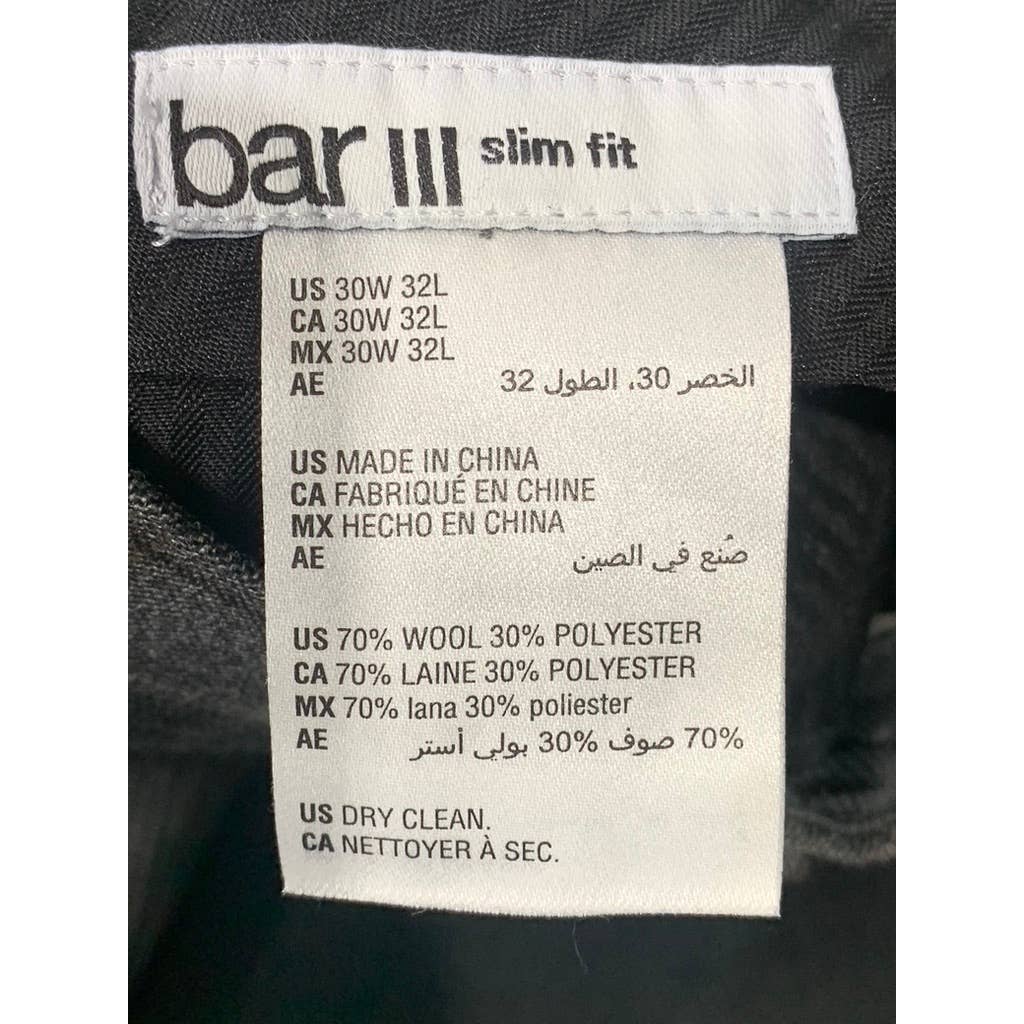 BAR III Men's Grey Plaid Slim-Fit Flat Front Suit Pants SZ 30X32