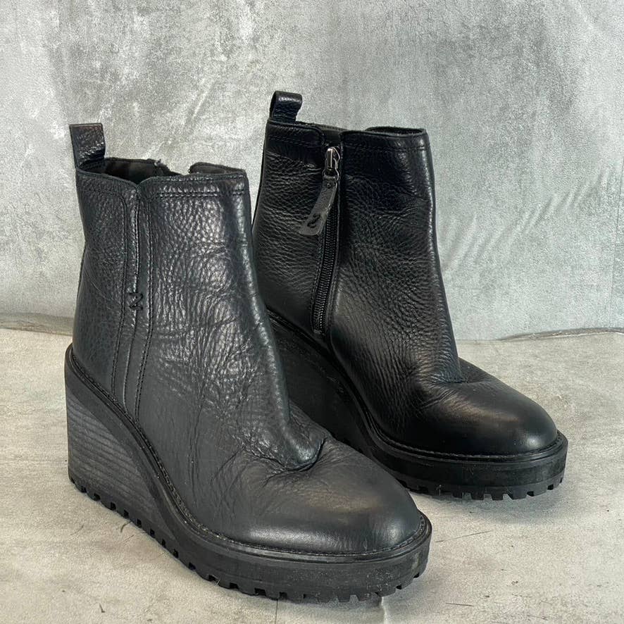 ZODIAC Women's Black Leather Julie Lug-Sole Wedge Boots SZ 7.5