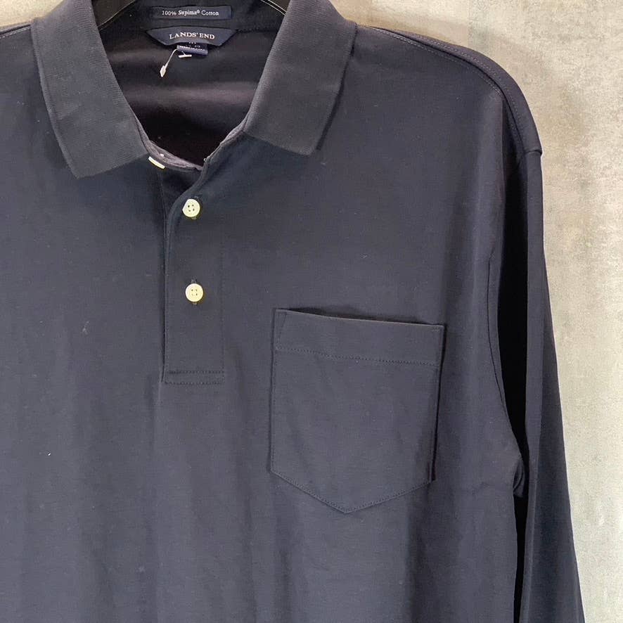 LANDS' END Men's Radiant Navy Supima Pocket Super Soft Polo Shirt SZ M