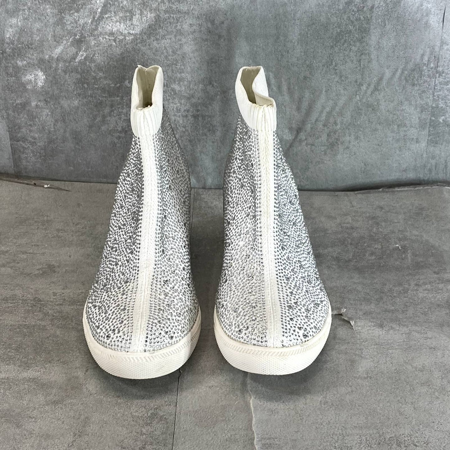 INC INTERNATIONAL Women's White Rhinestone Deena Pull-On Wedge Sneakers SZ 7