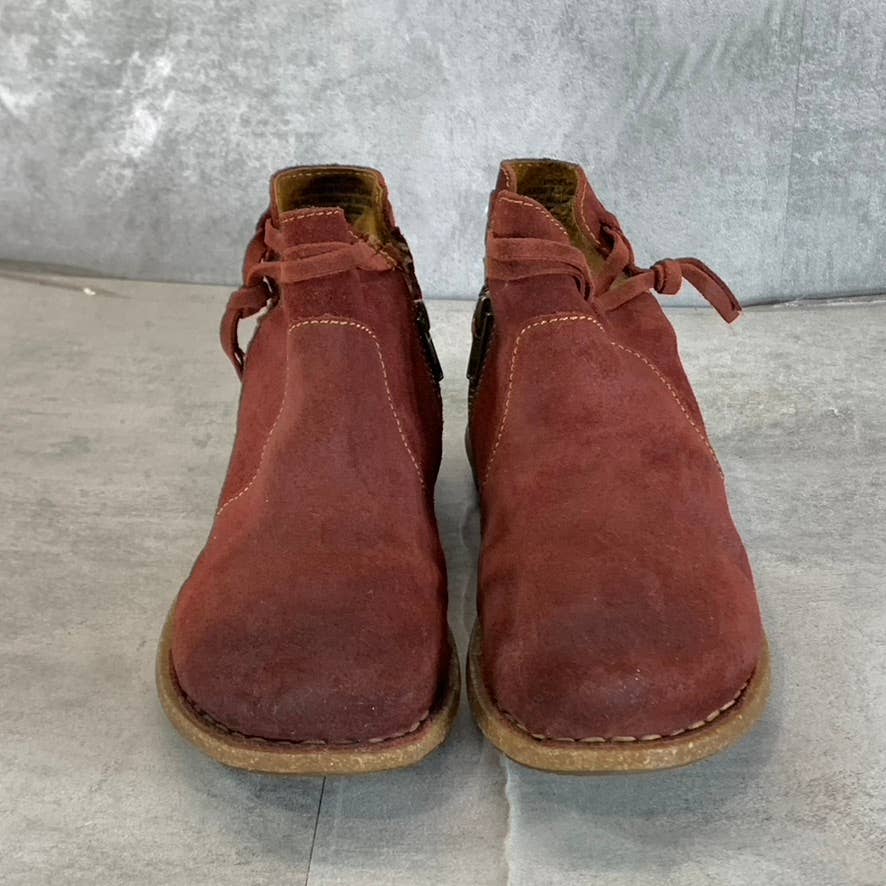 BORN Women's Dark Red Leather Wynter Round-Toe Side-Zip Ankle Boots SZ 7