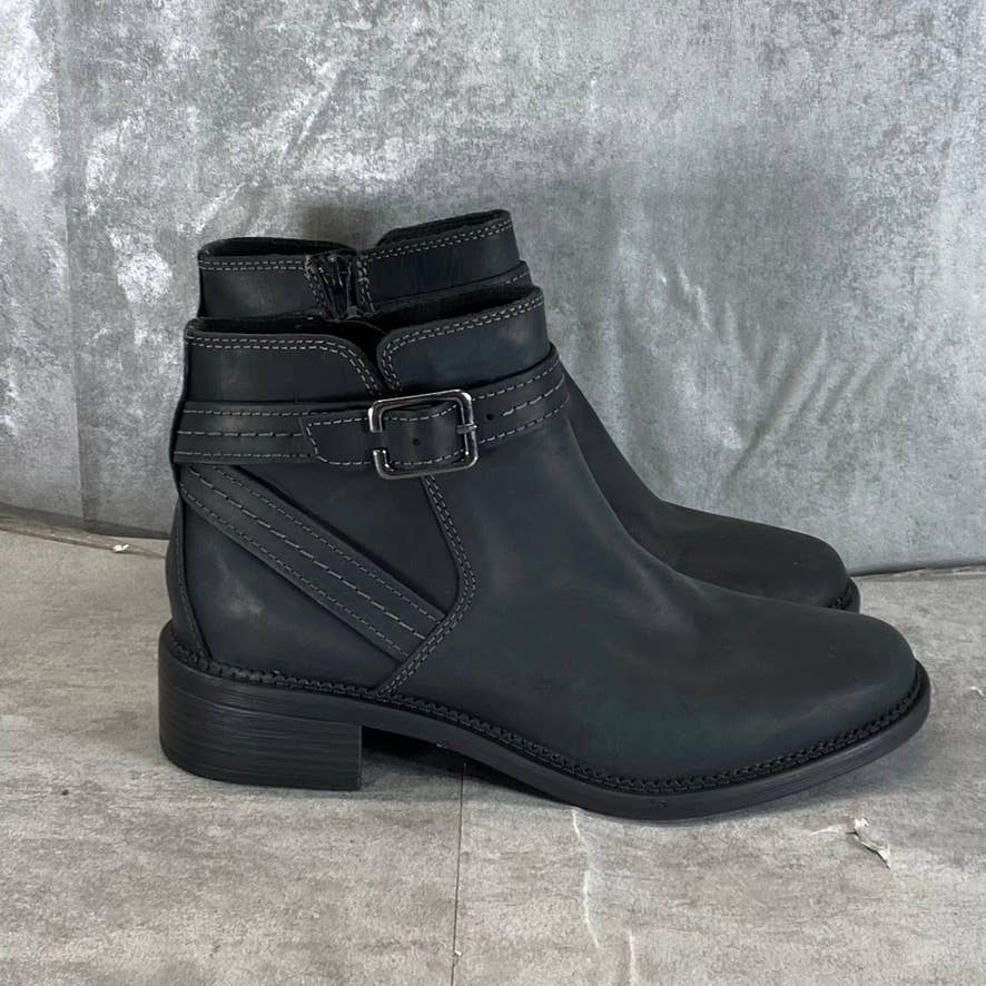 CLARKS Collection Women's Dark Black Leather Maye Strap Ankle Boots SZ 8