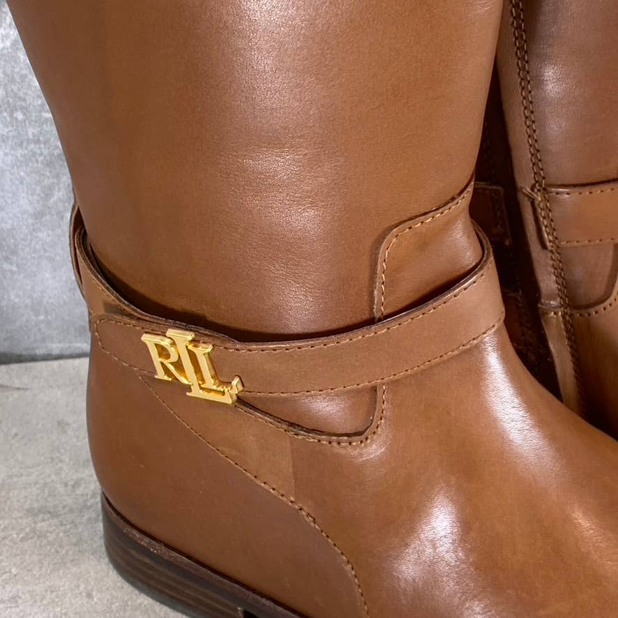 LAUREN RALPH LAUREN Women's Brown Leather Brittaney Buckle Riding Boots SZ 9.5