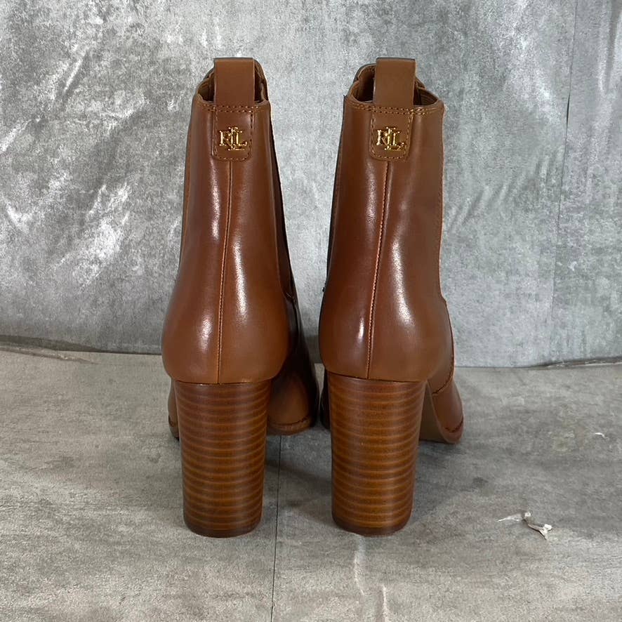 LAUREN RALPH LAUREN Women's Cognac Leather Mylah Almond-Toe Boots SZ 7.5