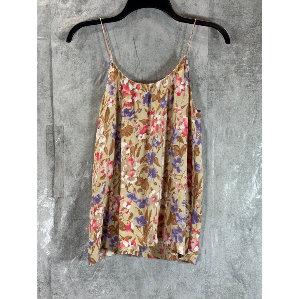TUCKER Women's Tan Floral Print Scoop Neck Loose-Fit Tank Top SZ P (S/M)