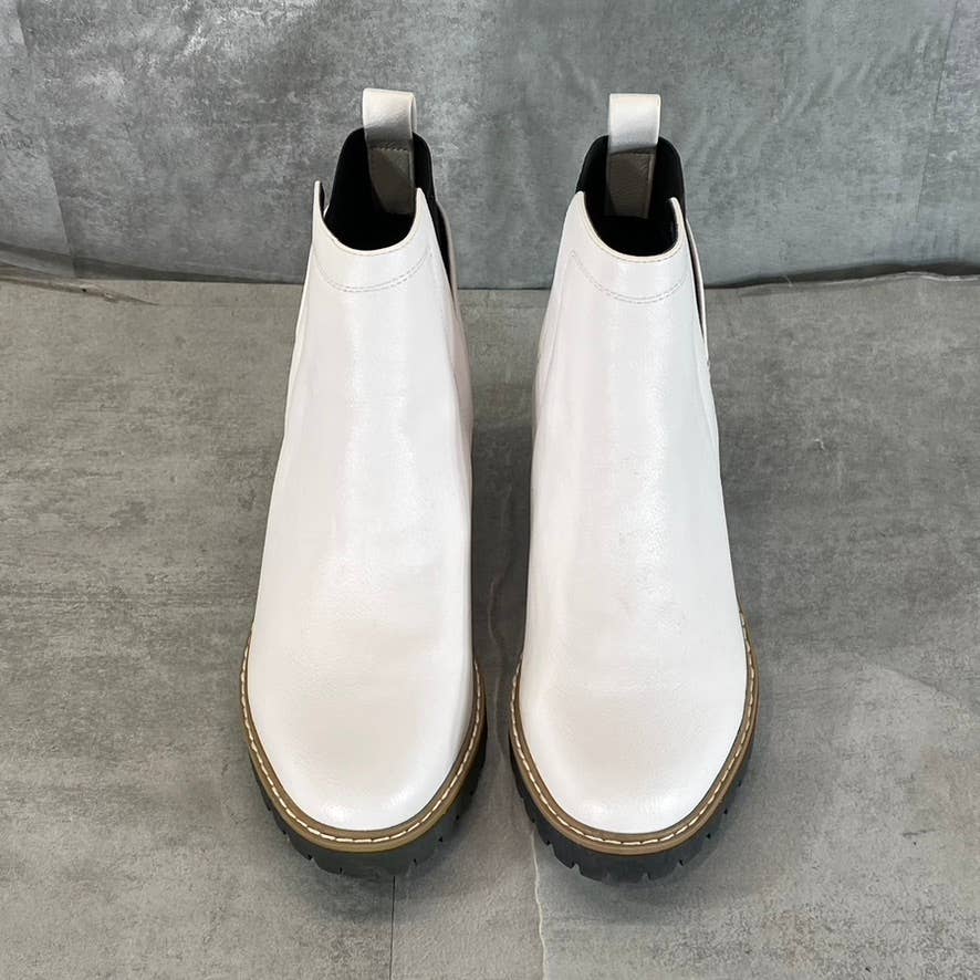 DV By Dolce Vita Women's White Faux-Leather Rielle Pull-On Platform Boots SZ 9