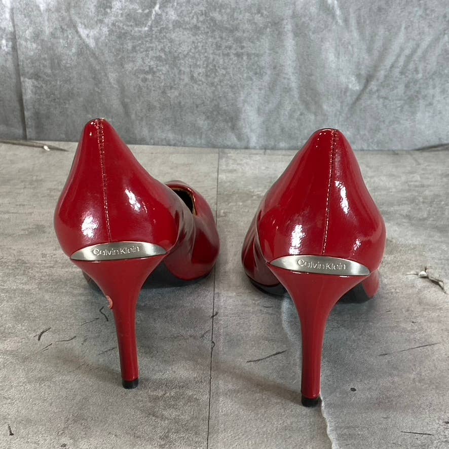 CALVIN KLEIN Women's Crimson Red Leather Gayle Pointed-Toe Classic Pumps SZ 6.5