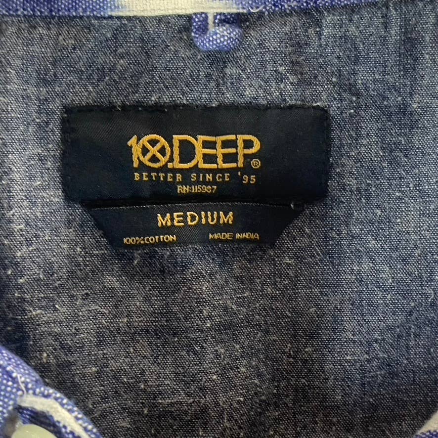 10.DEEP Men's Blue/White Guacho Button-Up Short-Sleeve Shirt SZ M