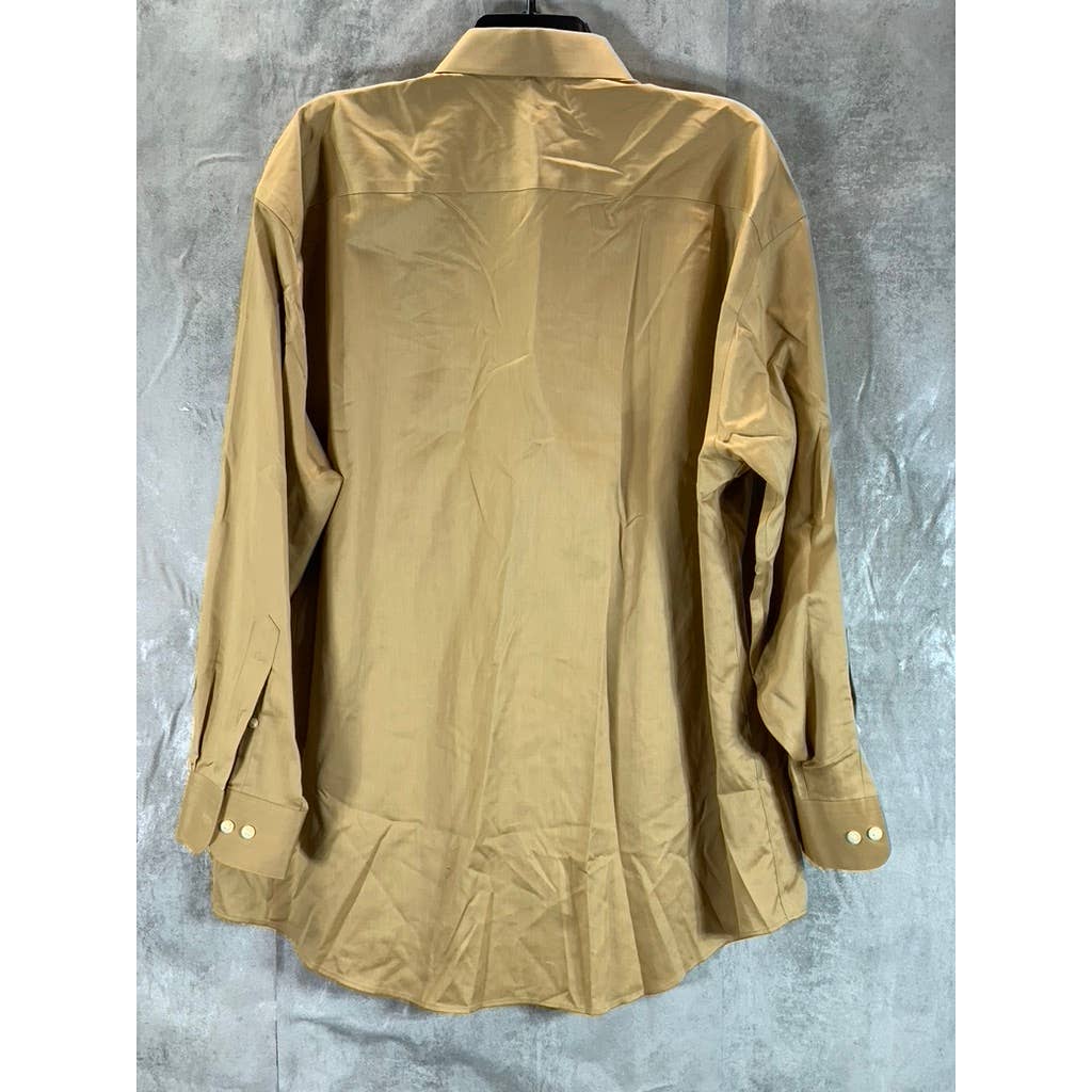 PRONTO UOMO Men's Tan Non-Iron 80's 2-Ply Button-Up Dress Shirt SZ 17 32/33