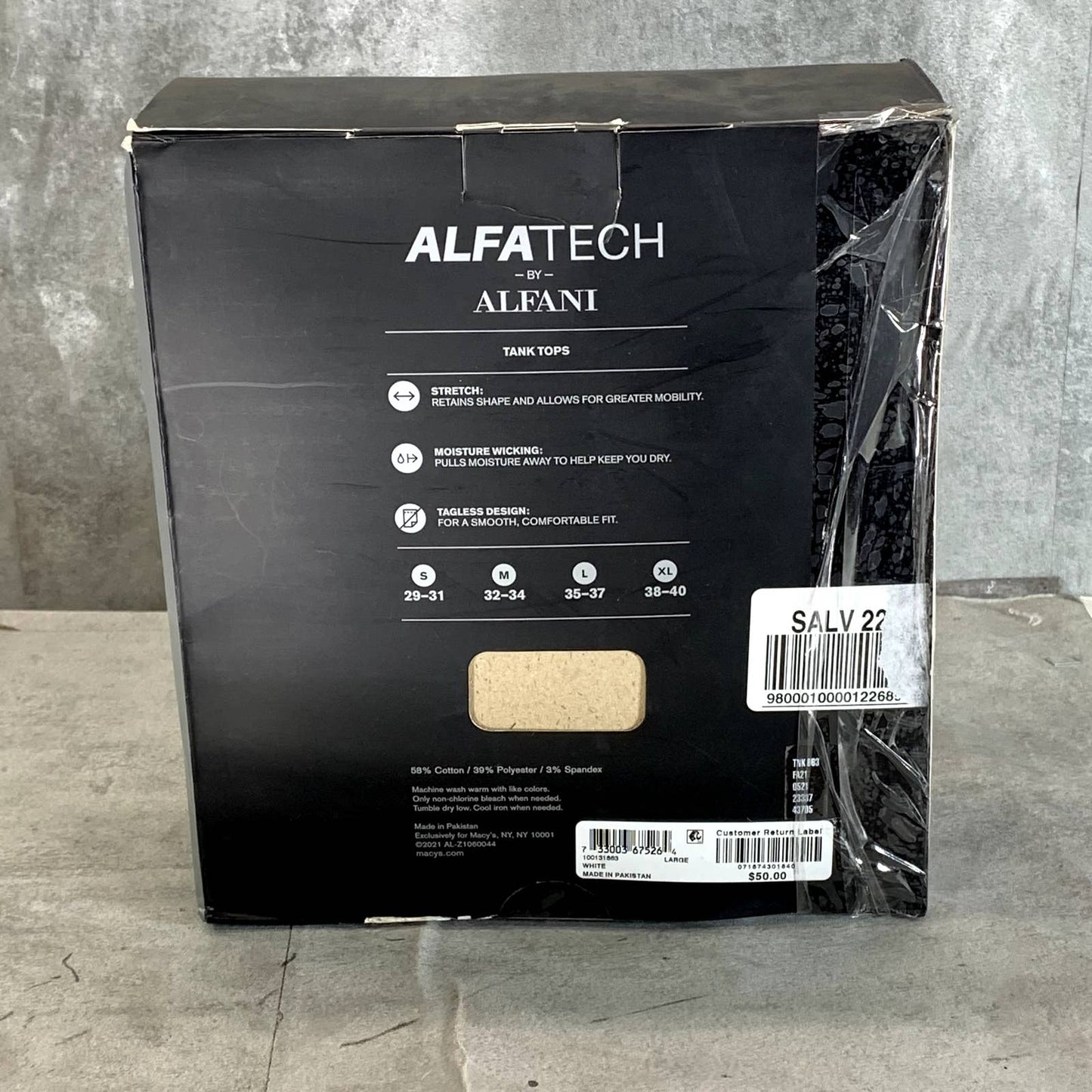 ALFANI Men's White Alfa-Tech 5-Pack Ribbed Tagless Tank Top SZ L